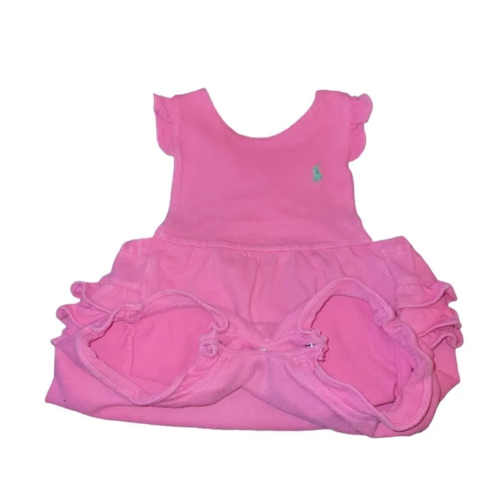 Ralph Lauren Overall Ruffle Bubble Romper 12m Overall Pink Green Pony